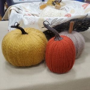 Handcrafted Yarn Pumpkins in Mustard and Rust